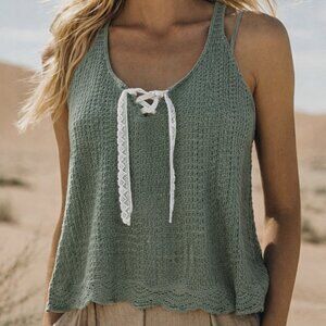 100% cotton crocheted cami top, sage green, feminine